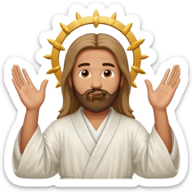 A man indicating God with his hands upward sticker