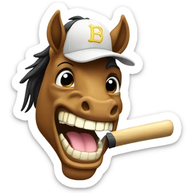 Horse with gold teeth and baseball bat sticker