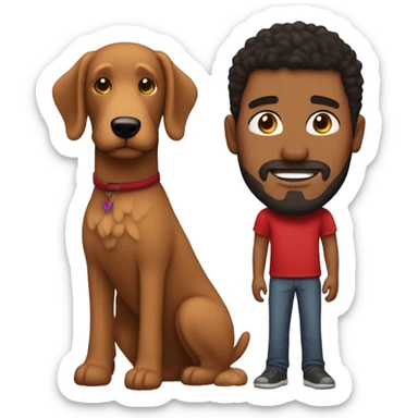 Brown man with straight hair and a red goldendoodle sticker