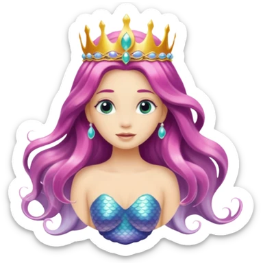Mermaid with Shell Crown – Long flowing hair, shell tiar sticker