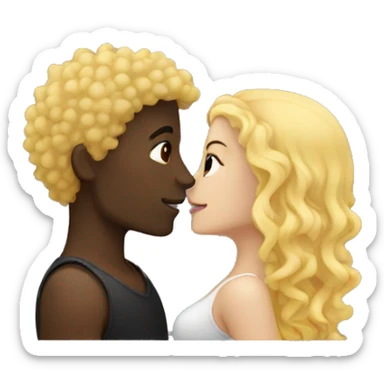 blonde curly hair female and dark skin male kissing  sticker