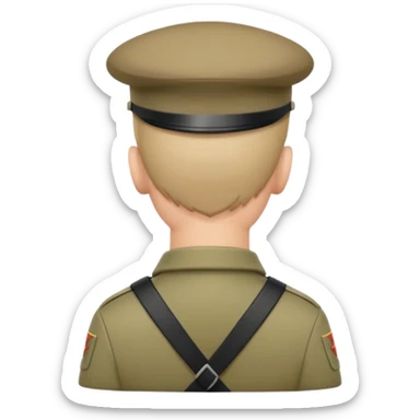 back view of soldier's head wearing a military cap or beret sticker