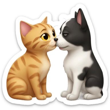 Cat kiss a dog sticker