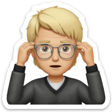 Man pulling hair out with glasses and blonde sticker