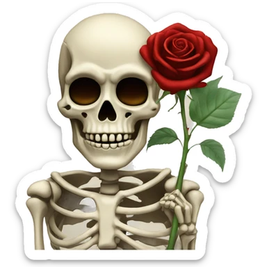 Skeleton holding a dark red rose  sticker