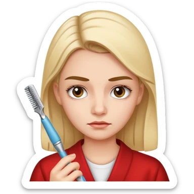 girl holdinng eyebrow razor sticker