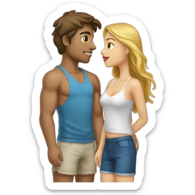 with beach clothes young metis man and white woman kiss love sticker