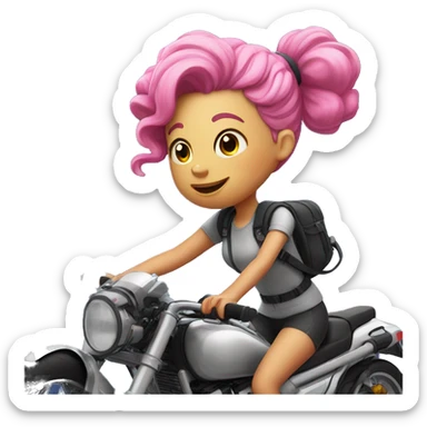 girl with pink hair in space buns riding a touring bike sticker