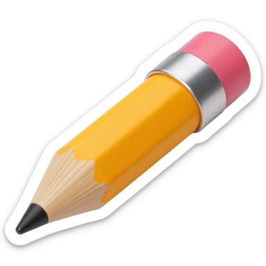 wooden pencil with a pink eraser, realistic texture, skeuomorphism icon style sticker