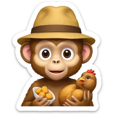Monkey with a hat and chicken nuggets sticker