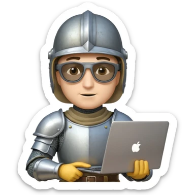 Knight with helmet dark glasses holding laptop and money sticker