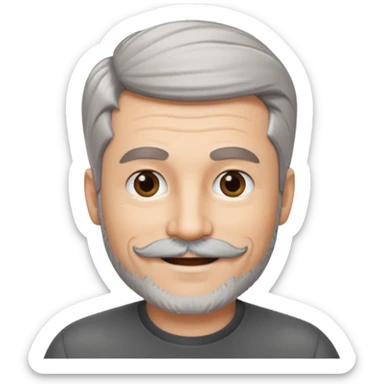 50 yr old man salt and pepper hair, side swept part, short beard and moustach sticker