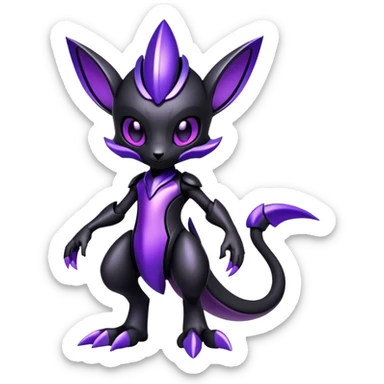 Modern futuristic black dark fakemon-creature with purple accents sticker