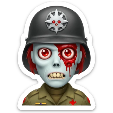 A red zombie with a military helmet sticker