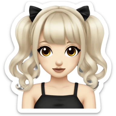 hime gyaru girl, tattoos, pale skin with brown eyes and black hair with bangs, dark makeup, black shirt sticker