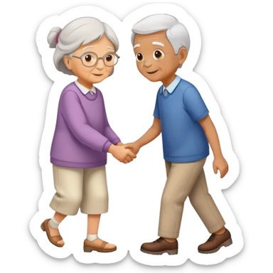 child helping an elderly person walk, kind and friendly sticker