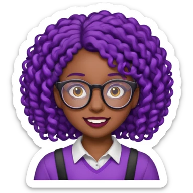 nerd emoji like with glasses showing only her buck teeth but it’s a black girl with purple black curly hair sticker