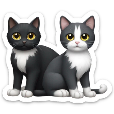 black cat with white chest hair and white paws next to a gray cat with white chest hair and white paws sticker