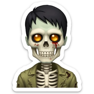 skeleton zombie black hair sticker