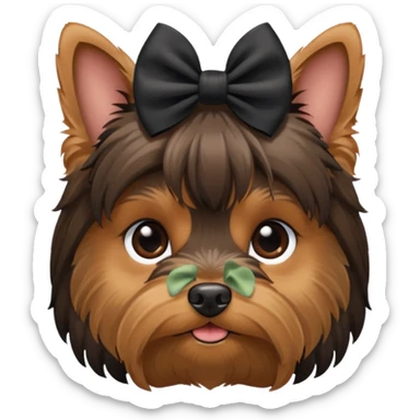 a little dar brown Yorkshire Terrier face with a bow. sticker