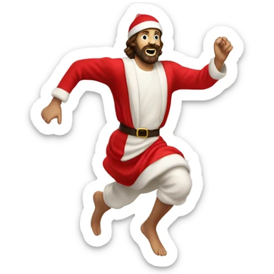 skipping sprint Jesus santa costume sticker
