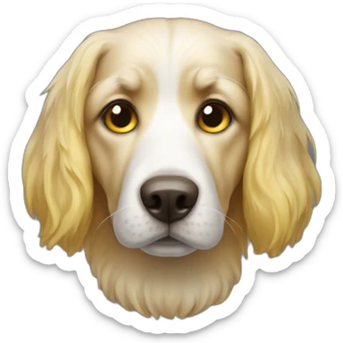 A thousand year old dog with white nose and yellow hair sticker