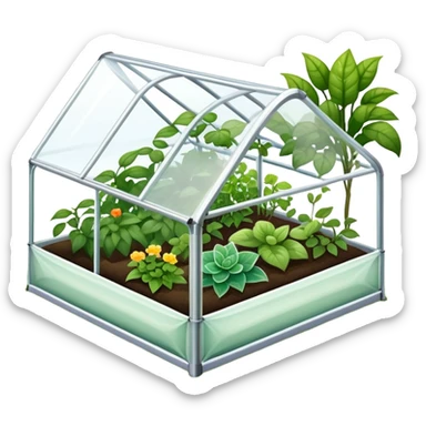 garden bed with protective cover, greenhouse cover over plants sticker