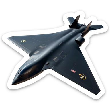 B-2 Spirit bomber - Northrop B-2 (Model Year: 2021) (Iconic colour: Stealth black) - A sleek, stealth bomber with smooth, angular contours and a matte jet-black finish. Emphasize a futuristic, minimalist design with a seamless fuselage, low-profile wings, and an overall intimidating stealth aesthetic. sticker