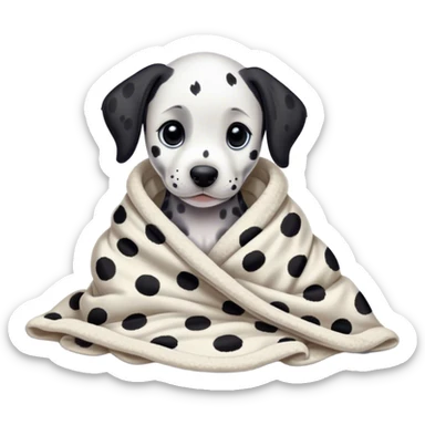 dalmatian puppy cozy in a blanket sticker