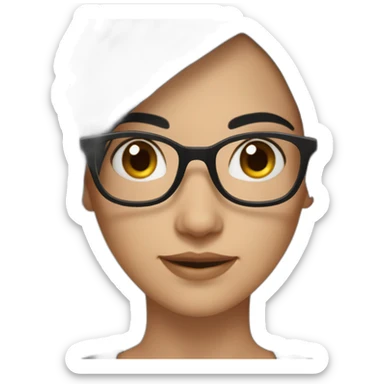 generate emoji unrussian girl with long black hair, glasses, dark-black hair, brown eyes sticker