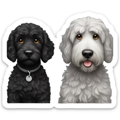 All Black adult labradoodle and a white grey kitty sticker
