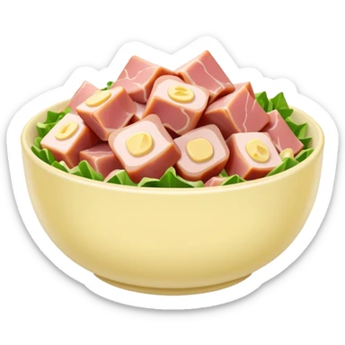 a bowl of ham salad with visible ham pieces, simple, clear sticker