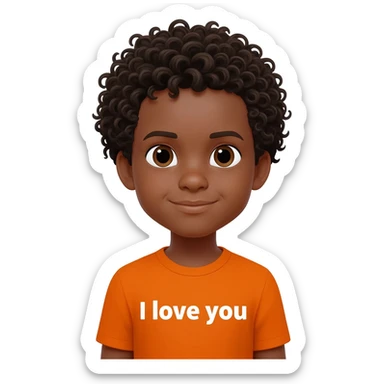 black boy curly hair orange shirt saying I love you sticker