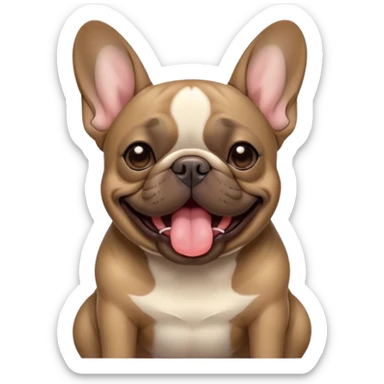 Cinematic Cute Yawning Brindle French Bulldog Portrait Emoji, Head tilted slightly with a dramatic, wide-open yawn, showcasing a sleek brindle coat with subtle fawn highlights, floppy ears slightly drooping, round dark eyes barely open in drowsy contentment, Simplified yet irresistibly adorable features, highly detailed, glowing with a soft, cozy glow, high shine, relaxed yet expressive, stylized with a touch of whimsy, bright and endearing, soft glowing outline, capturing the essence of a sleepy yet affectionate companion, so drowsy it feels like it could stretch out of the screen and curl up for a nap! sticker