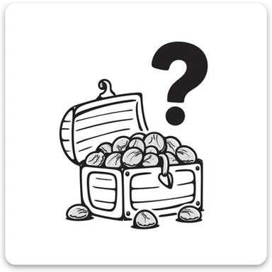 sketch of a treasure chest with a big question mark, hand-drawn sticker