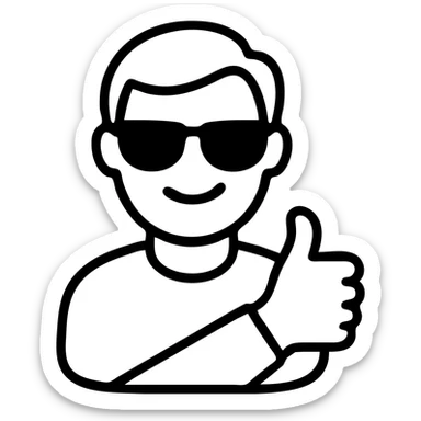 smug guy in sunglasses giving a thumbs up, outlined icon sticker