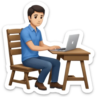 Rich man sitting on a chair, working at desk, looking to laptop in office, in shirt, dark hair, he is german very beautiful looks like, full body view sticker