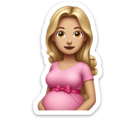 White pregnant woman with blue eyes and Dark blond hair, pink dress with bow and pink heart ballons.  sticker