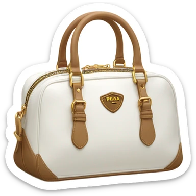 Classic style white Prada bowling bag with Prada logo  sticker