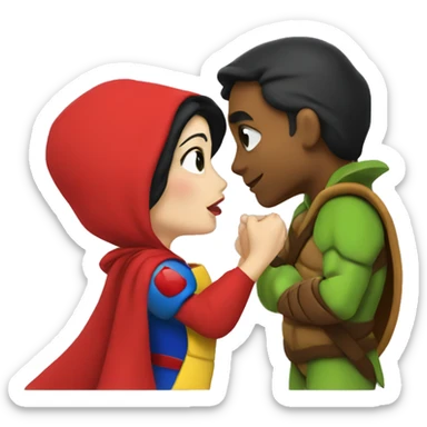 Snow White kissing red ninja turtle sticker