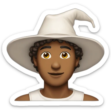 God ussop; 18 years old ;proud;brown man; very long nose; long white hat sticker