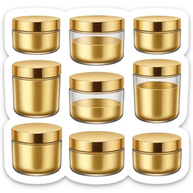 Varios produtos de beleza com tampa dos potes dourados e fundo transparente pra usar como figurinha sticker