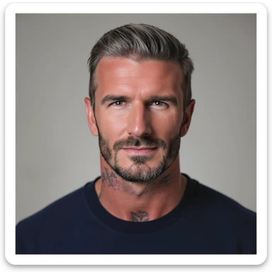 realistic headshot of David Beckham, close-up, slicked-back hair, subtle smile, elegant look sticker