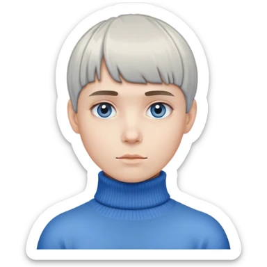 Grey bowl cut, blue eye, chunky turtleneck sticker