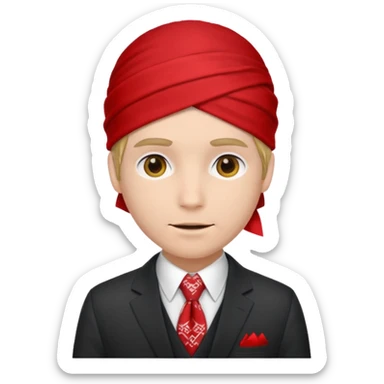 Character wearing a bandana and a suit sticker