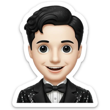 Charlie Chaplin with black hair, black sequin outfit sticker