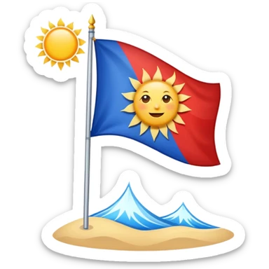 A blue , white and red flag With a sun on it and a ⚖️ sticker