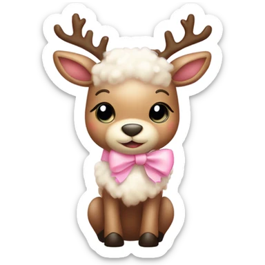 Cute fuzzy baby reindeer with light pink bow sticker
