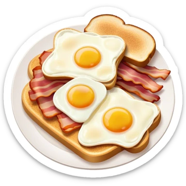 a breakfas platter with eggs, bacon and sticker