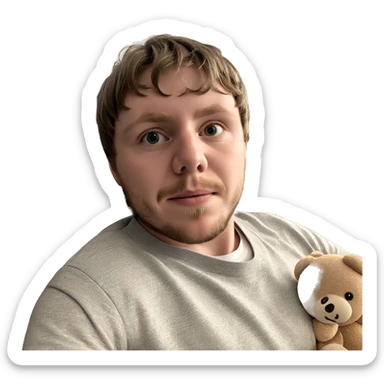 boy with teddy bear indoors sticker